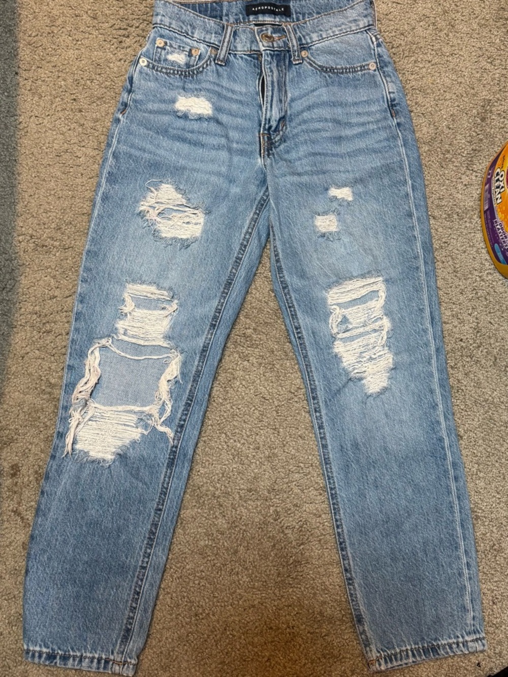 Distressed Light Blue Mom Jeans - Abercrombie & Fitch 000 XXS